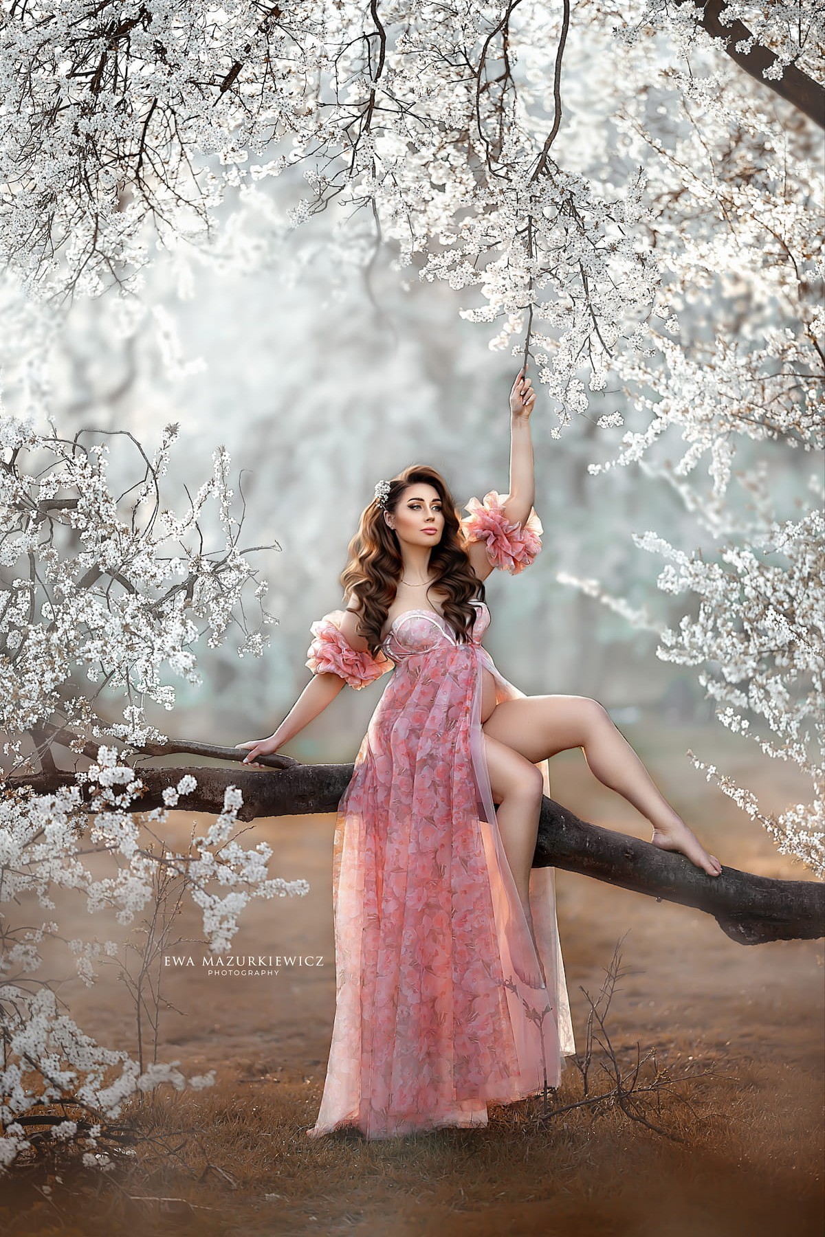 romantic maternity dress with floral tulle skirt