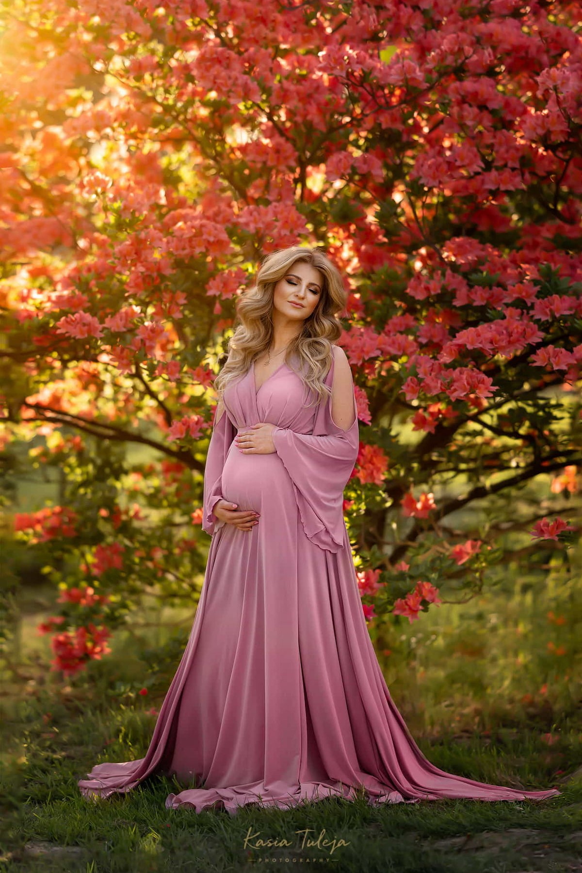 pregnancy photoshoot dress Althea maternity gown with flowing sleeves