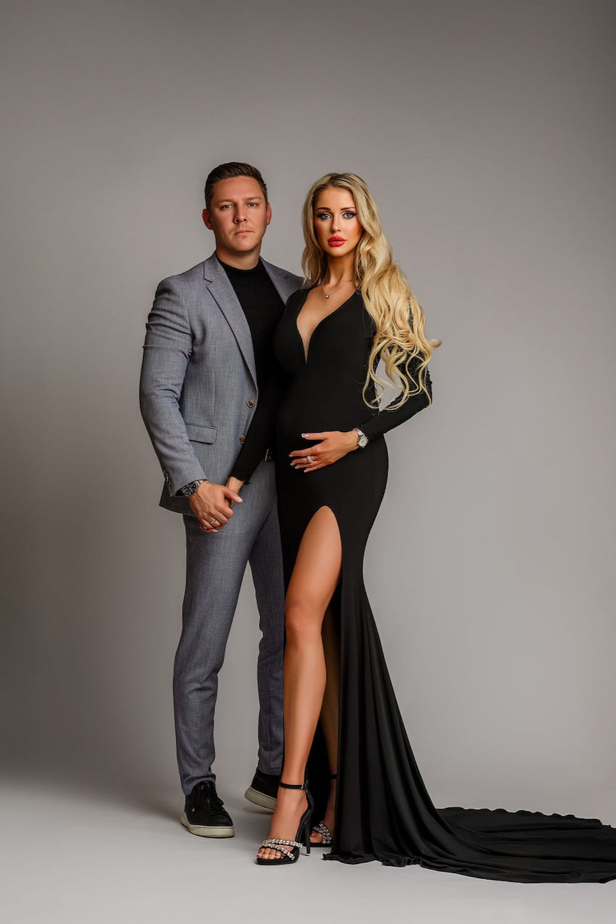 maternity gown Kalani glamour fitted dress couple studio photography