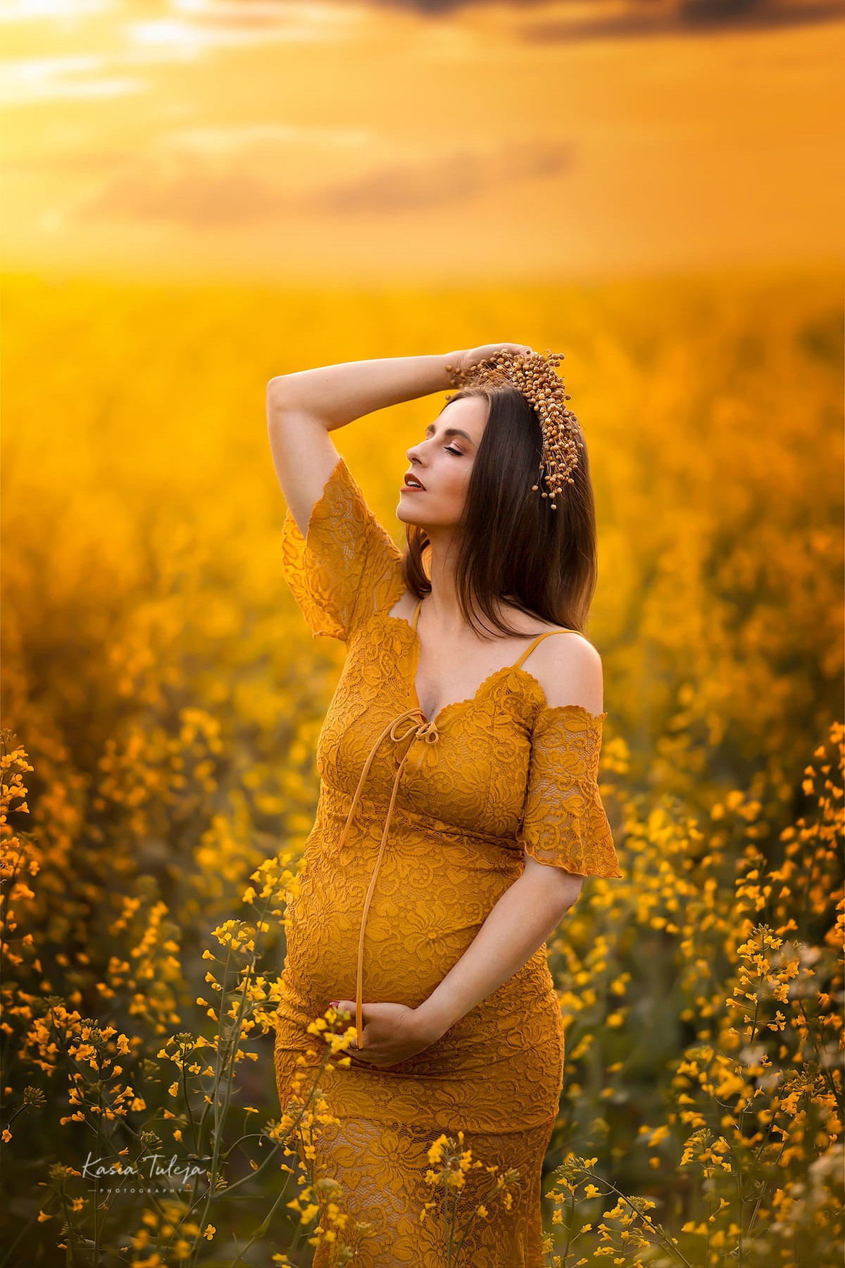 romantic maternity gown with lace texture