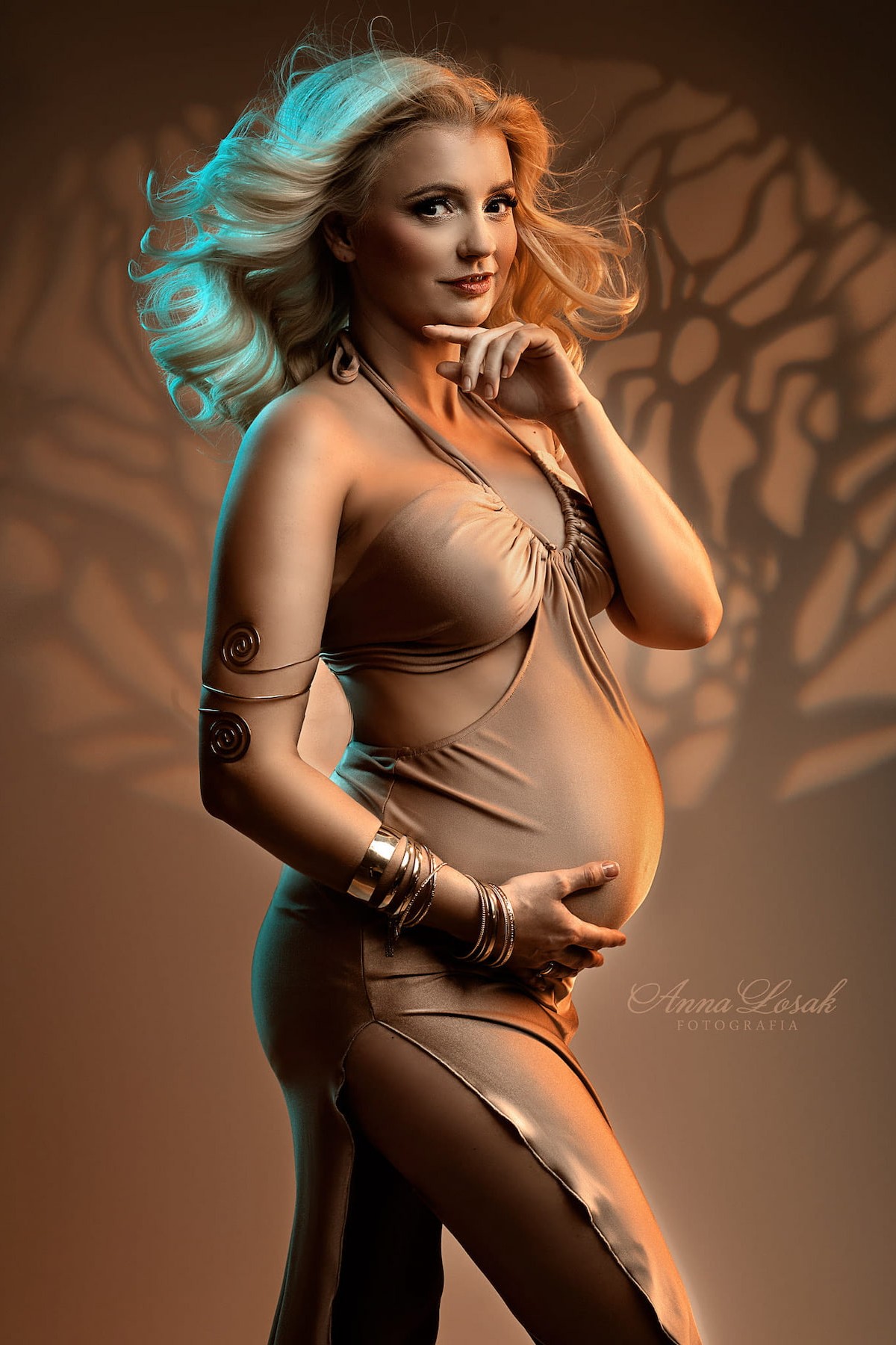 pregnancy photoshoot dress halter style with gathered neckline