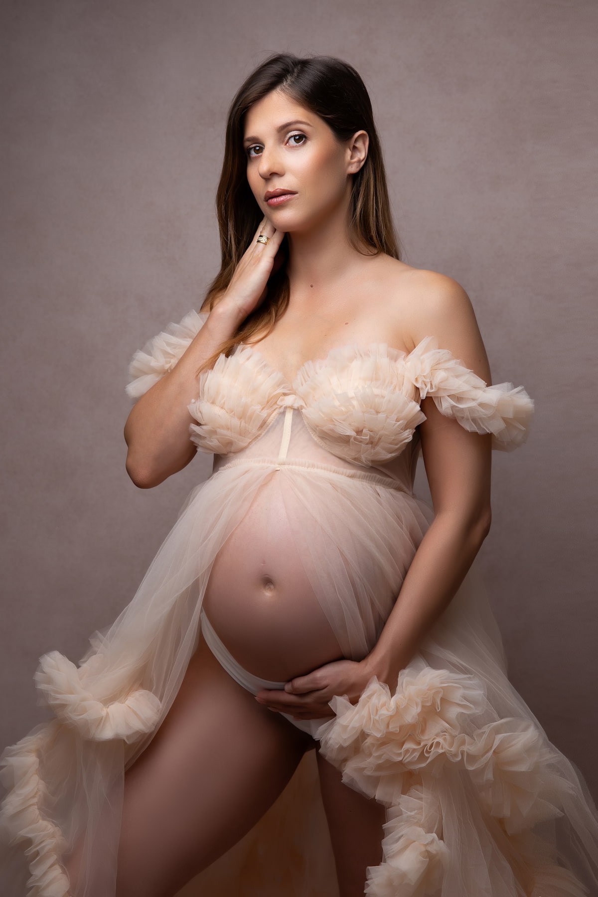 fine art maternity photography dress made of soft tulle