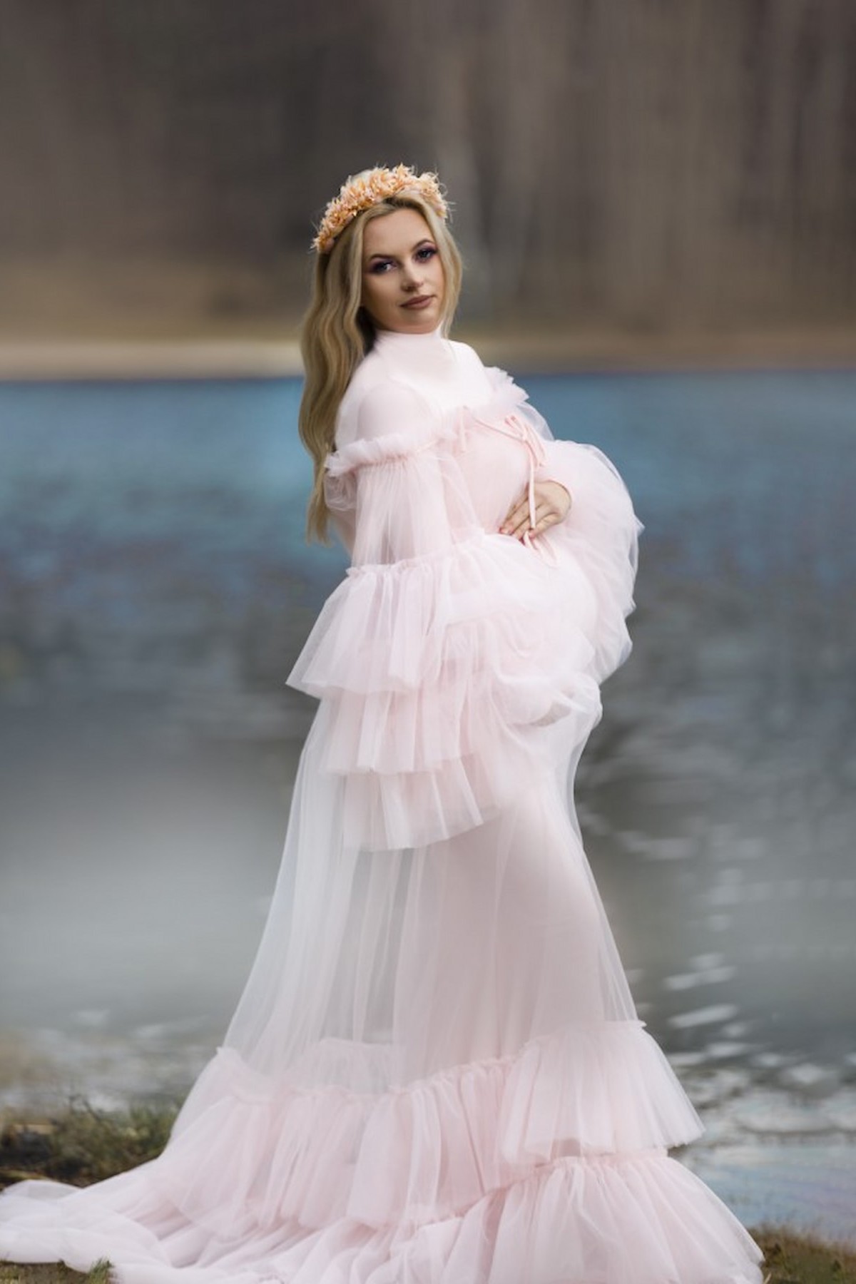 Daniela maternity gown pink tulle dress pregnancy photoshoot