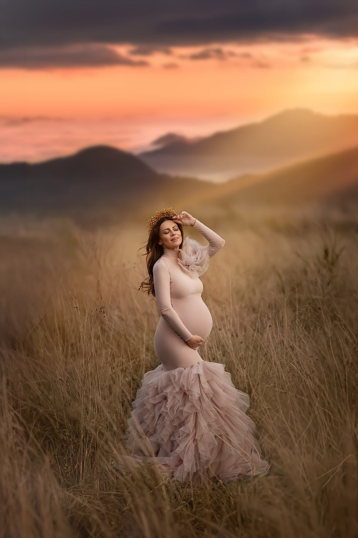 Dina maternity gown sunset pregnancy photoshoot dress
