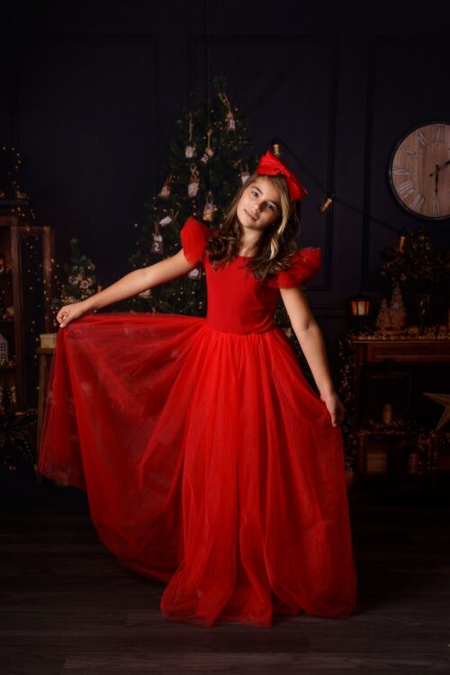 girls red tulle dress festive christmas outfit elegant holiday party dress