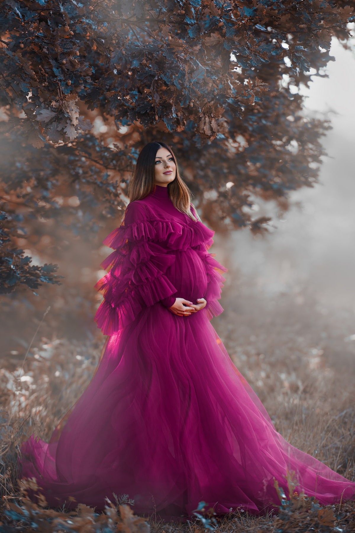 maternity photography dress with flowing train