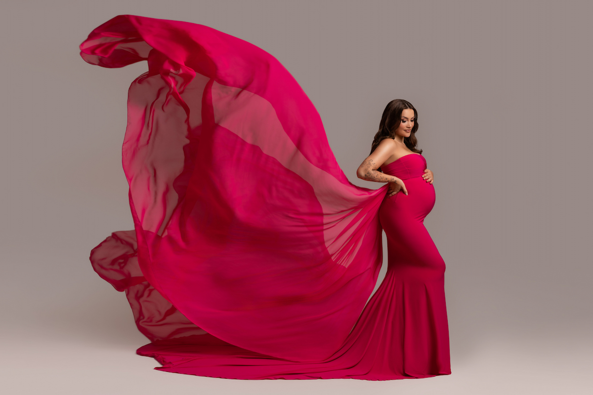 maternity photoshoot dress with wing effect fabric