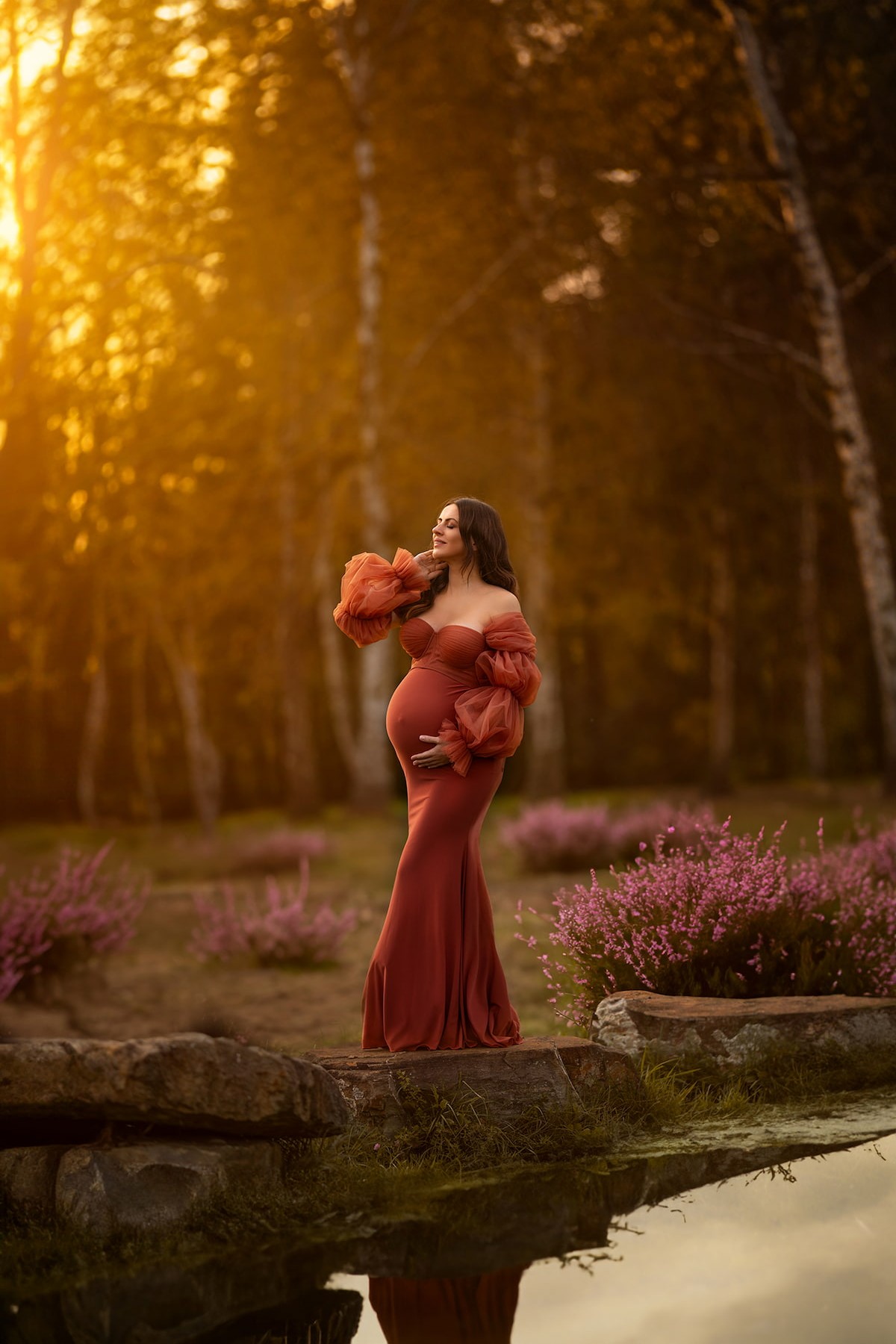 maternity photoshoot dress golden hour tulle