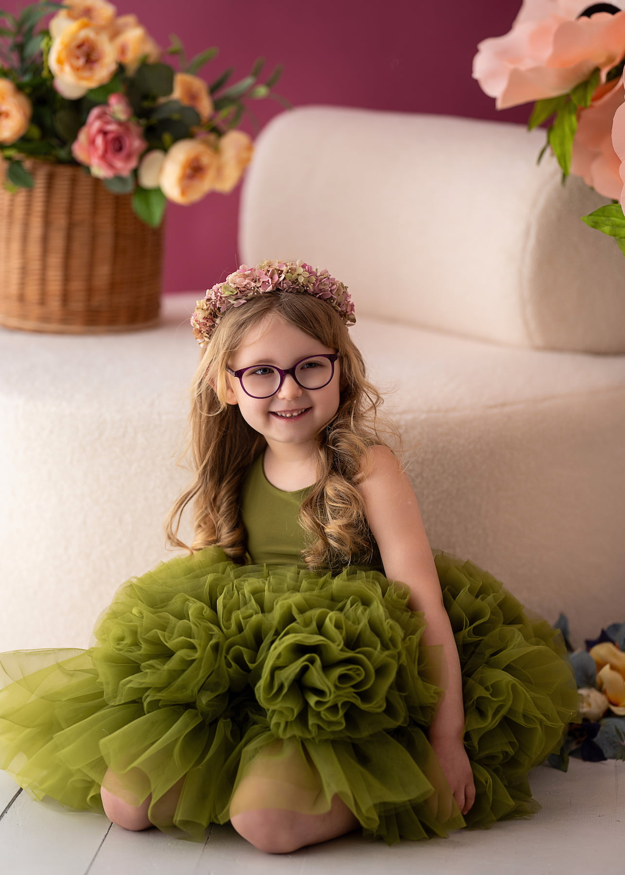 Olive green tulle girls’ dress for children’s photography sessions – Kamaprops